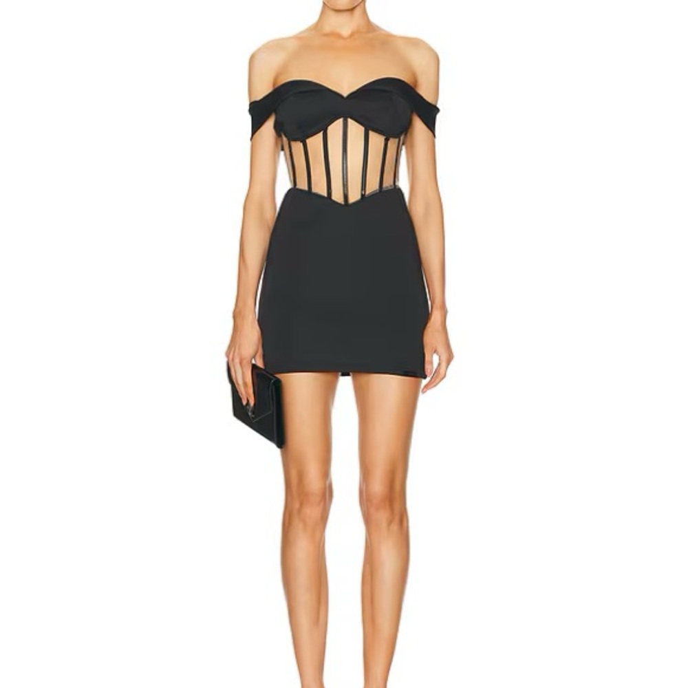 NEW RTA Road To Awe Black Evie Mesh Cocktail Off-Shoulder Mini Dress Large
